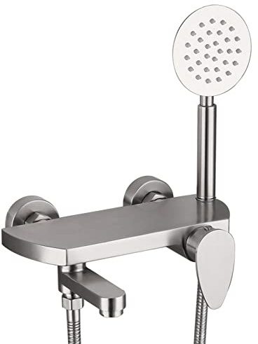 WPHH Wannenarmatur Wandmontage Badewannenarmatur Mit Handbrause 304 Edelstahl Gebürstet Badezimmer Duscharmatur Set Warm- Und Kaltwasser Dusche Mischbatterie