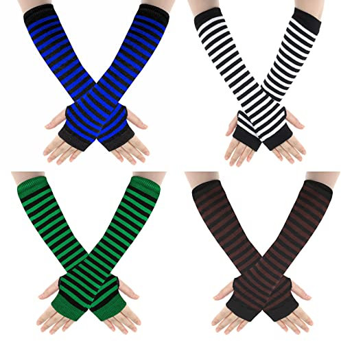 WLLHYF Fingerlose Handschuhe 4 Paar Armstulpen Lange Ellenbogen Warme Beinstulpen Tippen Hände Ärmel Cover Up Gestreiftes Gothic Outfit Mode Kleidung Herbst Winter Kalt Büro Zubehör für Frauen