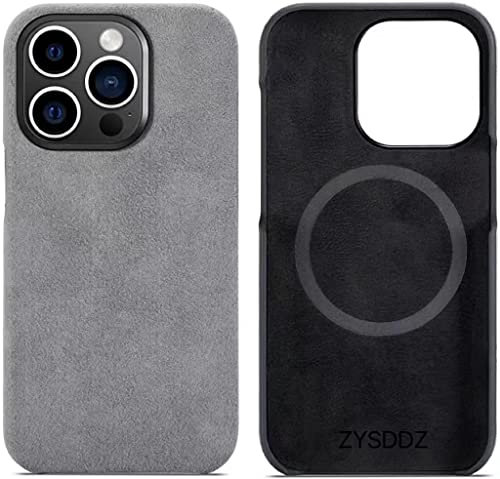 ZYSDDZ Alcantara Handyhülle für Apple iPhone 14 Serie, handgefertigt, halb gewickelte Wildleder-Stoffhülle, kompatibel mit kabellosem Laden (iPhone 14 Pro Max, Grau)
