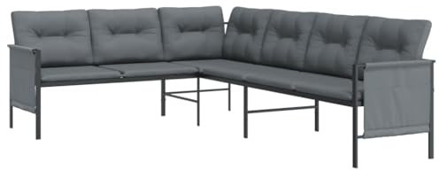 vidaXL Garten Ecksofa, Gartensofa mit Aufbewahrungstasche Stahlgestell, Gartenmöbel Set Sitzgruppe für Garten Terrasse, Anthrazit Stahl Textilene