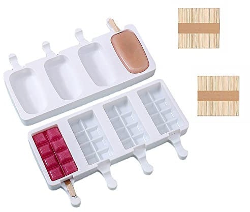 Moldes de Helado,moldes para paletas de hielo, moldes para paletas de hielo, molde para helado, máquina casera, 100 palos de madera para helado (2 unidades, blanco)