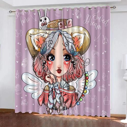 GIOVIA 3D Kawaii Mädchen Gardinen Abdunkelnde Prinzessin Kindervorhänge Vorhang mit ösen 2er Set Vorhänge Blickdicht Verdunkelungs für Kinderzimmer Schlafzimmer Wohnzimmer B 140 X H 160 cm