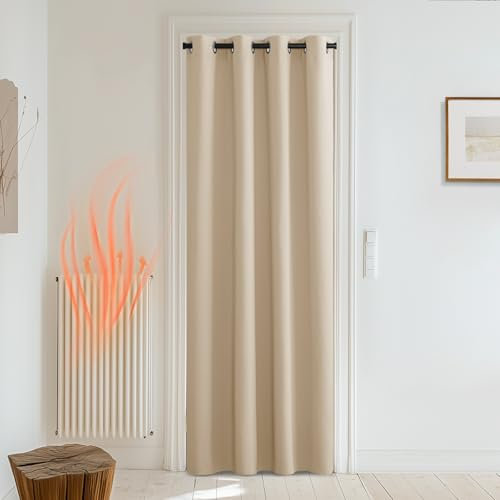 PONY DANCE Door Curtain Thermal - 1 Panel Blackout Curtains for Living Room Bedroom Kitchen Privacy Screen Heat Cold Insulated, 46 inch Width x 84 inch Drop, Biscotti Beige
