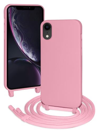 FERLAN Coque avec Cordon pour iPhone XR,Ultra Mince Antichoc Silicone Liquide Souple Étui avec Cordon Souple Doux Portable Lanyard Couverture Protection,Rose