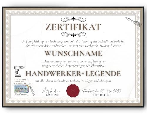 Tigerlino® Lustiges Handwerker Geschenk personalisiert Geburtstag Männer Handwerk Poster Zertifikat Papa Opa Geschenkidee für Handwerker personalisierte Urkunde Scherzartikel