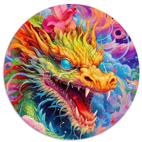 Puzzles für Erwachsene, 1000 Teile Farbiger Drache, runde Puzzles für Erwachsene und Kinder, Papppuzzles, Familienpuzzlespiel, Größe: 67,5 x 67,5 cm