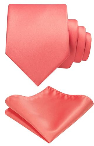 JEMYGINS Herren Krawatte mit Matte Oberfläche inklusive Einstecktuch Set in verschiedenen Farben Korallrot