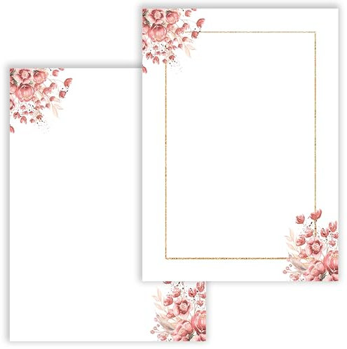 20 x Blanko Karten mit Muster Postkarten Set Selbstgestalten Selbstbedrucken DIY Einladungskarten Rosen Rosa Aquarell Postkarte 2 Seitig Einladung Spiel Geburtstag elegant Glückwünsche Grußkarten A6