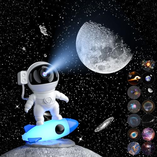 CHICLEW Nachtlicht Sternenhimmel Projektor, Planetarium Galaxy Projector mit 13 Filmscheiben, 360° Einstellbar Astronaut Sternenhimmel Projektor mit Rocket Light für Baby Erwachsene