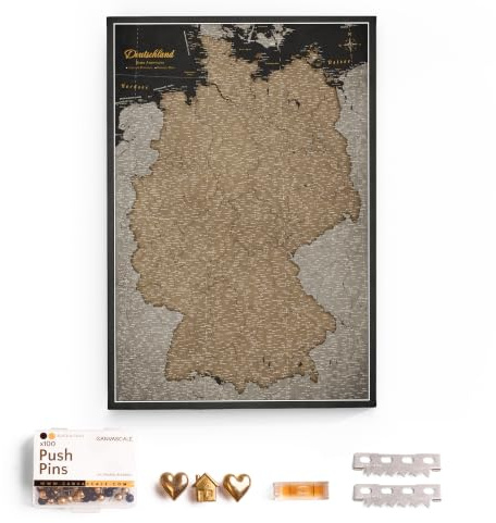 CANVASCALE Canvas Deutschlandkarte mit Pinnwand Kork zum Pinnen der Reiseziele - Wanddeko für Jeden Raum - Hochwertige Leinwand Bilder mit Deutschlandkarte (70x50 cm, Muster 6)