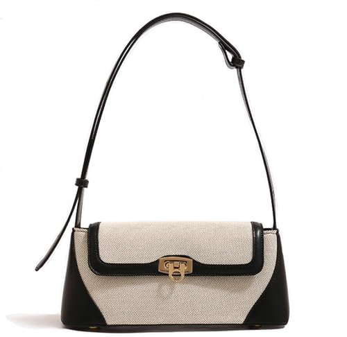 zhongningyifeng Clutch Umhängetasche Klein für Frauen PU Leder Canvas Mini Tote Handtasche Geldbörse mit Schnallenverschluss (black)