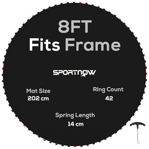 SPORTNOW Trampoline Replacement Mat with Eight Rows of Stitching, Spring Pull Tool, 42 V-Hooks, for 8ft Trampoline, Using 14cm Springs, Trampoline Jumping Mat, Black