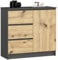 AKORD Kommode K-80 Jerry mit 3 Schubladen | Schrank mit 2 Einlegeböden und 1 Tür | Für das Wohnzimmer Schlafzimmer | Moderne | 16mm Laminierte Platte | 80x77x35 cm | Graphitgrau + Eiche Artisan Front