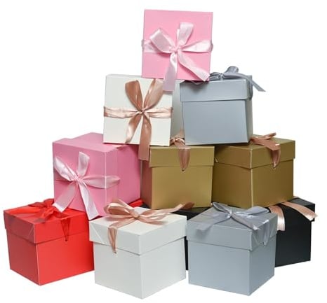 GP SUP 6 Stück recycelbare Papier-Geschenkboxen mit Bändern und Deckeln, fertige Größe: 15,2 x 15,2 x 15,2 cm, mehrfarbig, 6 Stück