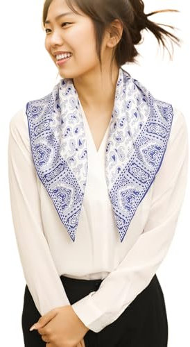 Prettystern 65X65 handrolliertes Seidentuch Halstuch Kopftuch Seidenschal unisex Damen Herren 17 Blau Weiß Paisley