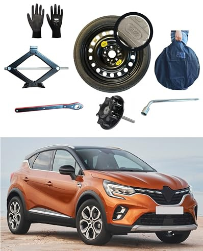 Kit rueda de repuesto 18 compatible con Renault Captur 5 agujeros (2020>) con gato, llave, tornillo, guantes y bolsa