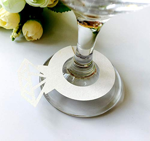 SYSUII 100 Stück Namenskarten - Whisky-Gläser Weinglas Cup Dekorative Tischkarten Kreative Diamant Weingläser Ringe Weinglaskennung Weinglasmarker für Hochzeit Geburtstage Taufe Party Tischdeko -Weiß