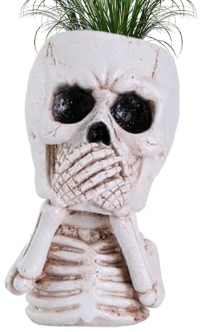 Totenkopf-Blumentopf, Totenkopf-Töpfe für Pflanzen - Totenkopf Übertopf Blumentopf - Gotischer Skelett-Übertopf, Harz-Übertopf, kleine Totenkopf-Vase, Halloween-Übertopf, Heimdekoration
