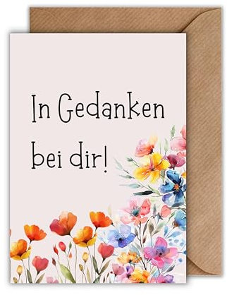 WBdesignz Ermutigungskarte mit Umschlag - herzliche Aufmunterungskarte “In Gedanken bei dir!” Schöne Grußkarte Unterstützung Freundschaft Liebe Beistand (DIN A6)