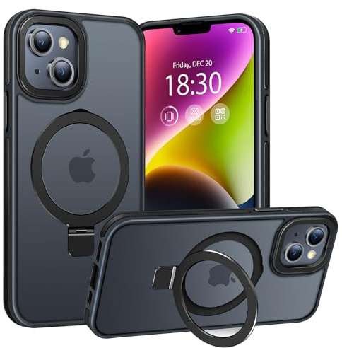 BENTIACC Hülle für iPhone 13/14 mit Magnetische Ständer, Schwarz | Militärschutz Stoßfeste Handyhülle, Anti-Fingerprint Matte, für freihändiges im Video Arbeit