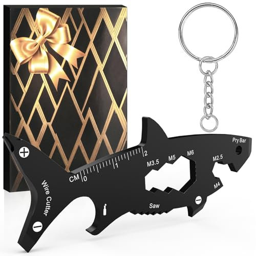 Fun Mens Gifts EDC Multitool - Unique Men Birthday Shark Gift Key Charm, Novelty Christmas Stocking Fillers Anniversary Fathers Valentines Present Idea Small Gadget, Cool Secret Santa Gift for Him