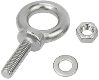 2x M6 x 40mm Lifting Long Eye Bolt Longshank with Full Nuts and Washer Stainless Steel Marine Grade Lifting Ring Eye Bolts Male Thread for Lifting Binding Equipment