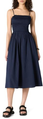 Amazon Essentials Abito con Corpetto Ricamato a Punto Smock in Raso di Cotone, Vestibilità Classica Donna