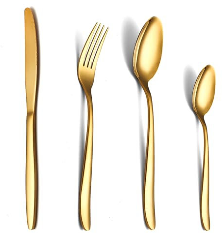 COPOTIO Gold Cutlery Set for 6 People, 24 Pieces Stainless Steel Silverware Sets with Knife Fork and Spoon