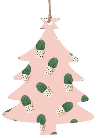 Luckily&Day Cactus rosso stampa albero di Natale a forma di albero di Natale appeso ornamenti in legno porta regali segni decorazioni natalizie 4 pezzi