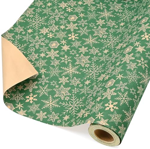 ADQUATOR Weihnachts-Geschenkpapier, 20 m x 43 cm, grüne Schneeflocke, Geschenkpapier für Kinder, Jungen und Mädchen, Geburtstag, Weihnachten