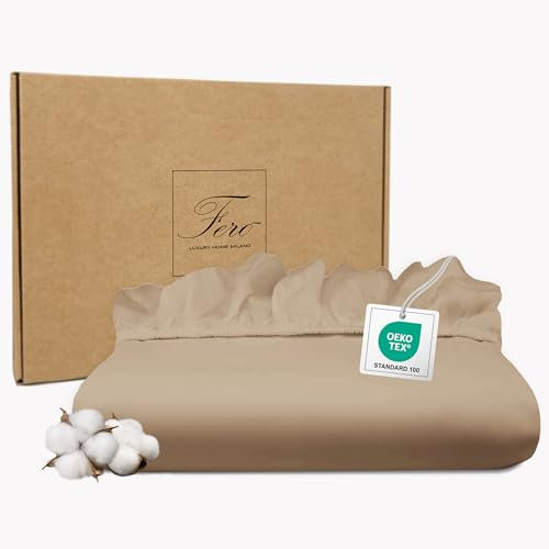 Ferò Luxus Spannbettlaken 90x200cm Baumwolle Mako Satin, 300TC Baumwolle mit Seidenprotein, Oeko Tex 100, Designed in Italy, Spannbettlaken Baumwolle 90x200 Höhe bis 30cm, Beige