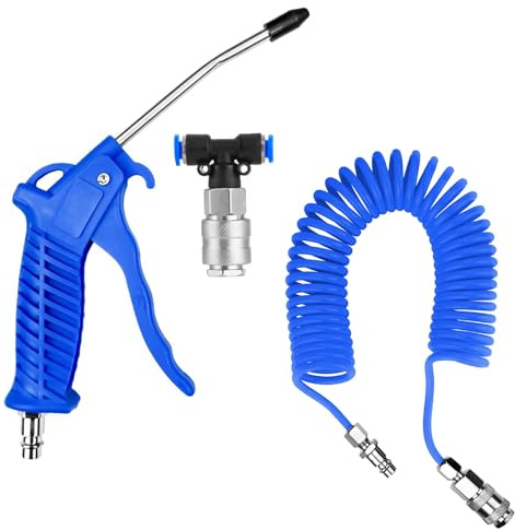 Lkw Luftpistole, Druckluftpistole mit 5M Spiralschlauch, Air Duster Blaspistole mit T Stück Schnellkupplung, für LKW Auto PKW Boot (Blau)