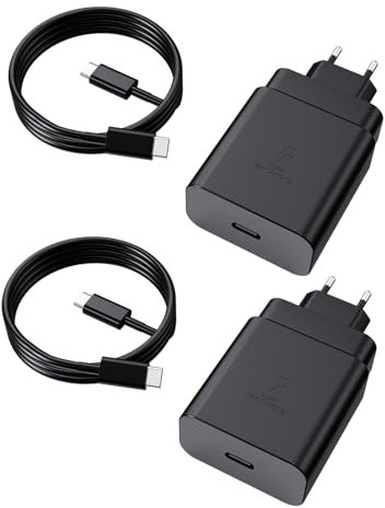 Cargador Samsung 45W Carga Rápida USB-C - Pack de 2 con Cable 1.8M - Compatible con Galaxy S25-S21, S20 FE, S10-S8, A55-A12 Serie