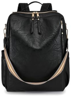 Fashion Laptop Backpack Bag for Women, Large PU Leather Back Pack Multi-pocket Rucksack Bag Anti-theft Travel Shoulder Handbag for Work & Travel (Black)