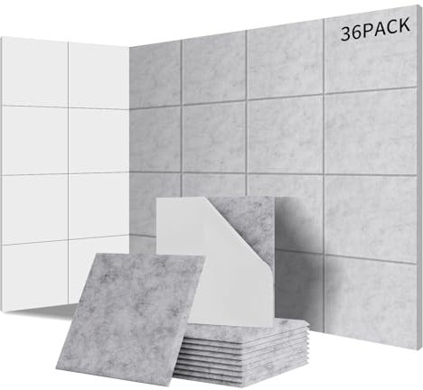 Sonuvia 36 Stück Quadratische Akustikplatten selbstklebend,Abdeckung 3.24㎡, Schallschutz & Schalldämmung für Wände & Türen – 230kg/m³,NRC 0.95,100% Polyester, Ideal für Schallschutz Wand, Silbergrau