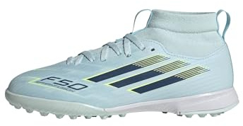 adidas Unisex Kinder F50 SPARKFUSION League Mid Cut Turf Football Shoes Kids, Almost Blue/Dusky Petrol/hi-Res Yellow, 34 EU
