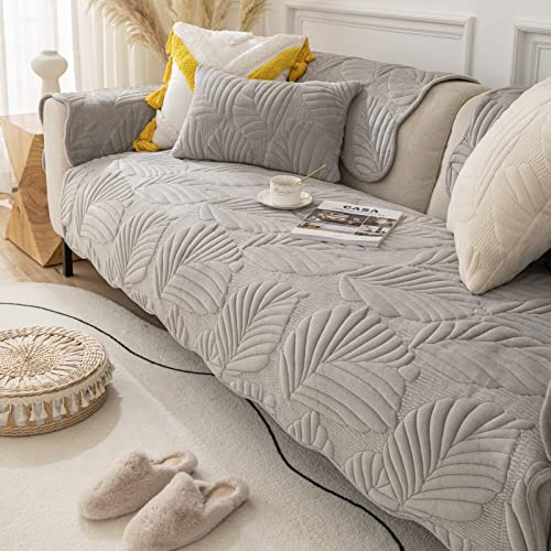 YDHTIZ Samt Sofabezug 1 2 3 4 Sitzer, Sofabezug Ecksofa,Plüsch Sofabezug L Form 1/2/3/4 Sitzer Sofa Überzug Ecksofa U Form, Sofaüberwürfe rutschfest Sofa Abdeckung,Grau,1 pc 70x150cm