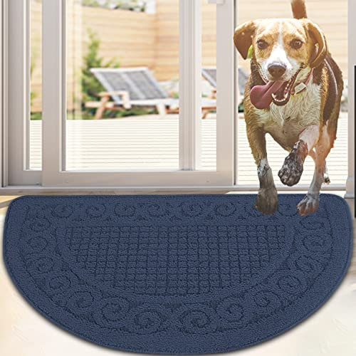 Half Circle Door Mat Indoor 48x78 cm,Half Round Non Slip Machine Washable Entryway Porch Rug for Front/Back Outdoor, Absorbent Low Profile Inside Entrance Floor Mat for Muddy Wet Shoes and Paws-Navy