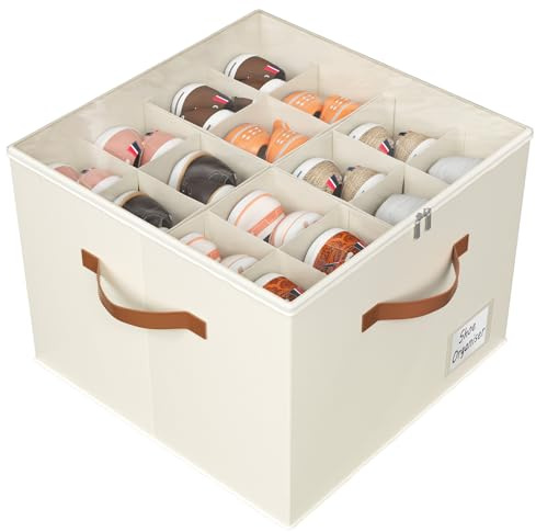 Storivo Schuhorganizer mit verstellbaren Trennwänden – stapelbare Schuhbox mit klarem Reißverschlussdeckel – Schuhaufbewahrung für 16 Paar Schuhe, Boots, Sneaker & High Heels, 1er-Pack