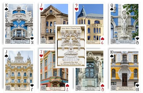 Spielkarten Jugendstil Gebäude in Riga | Spielkarten mit QR-Codes mit mehr Informationen | Pokerkarten | Bridge-Karten