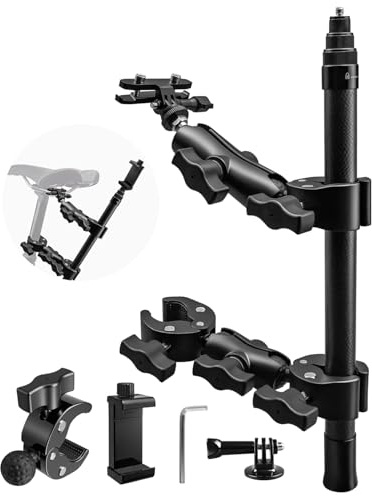 Fahrrad-Rückkamera-Halterung, kompatibel mit Insta360 GoPro, Dual-Festmodus, Schießhalterung mit 38,1 - 119,9 cm Kohlefaser, unsichtbarer Selfie-Stick für Motorrad, Mountainbike, Rennrad