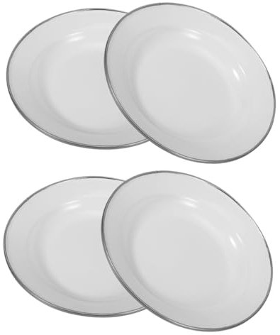 CIYODO 4 Piezas platos esmaltados platos de frutas de estilo retro bandeja bocadillo servicio vajilla titular de frutas platos para servir platos vintage al aire libre esmalte blanco
