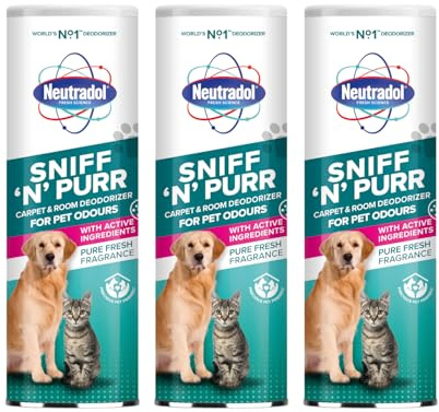 Neutradol Sniff n Purr Pet Deodoriser, Odour Neutraliser for Pet Areas, Carpet & Room Deodoriser For Pet Odours, Pure Fresh, Multipack of 3 x 525g