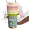 Taza térmica, botella de agua aislada de 500 ml con patrón de flores, tapa y cordón a prueba de fugas, modos de bebida dobles para bebidas frías o calientes, viajes, escuela, lugar de trabajo, camping