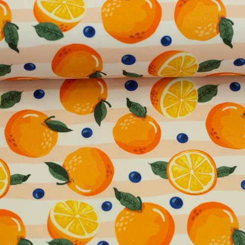 Baumwollstoff Früchte – Orangen, Kirschen, Erdbeeren – 5 fruchtige Designs – 100% Baumwolle – Ökotex zertifiziert – Meterware ab 50 cm – Stoff für Kleidung & Deko (Orangen)