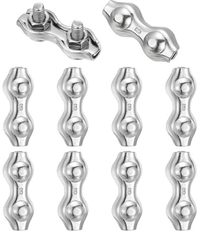 sourcing map M2 304 Stainless Steel Double Wire Rope Clips, Cable Clamp Fixing Clips for 1mm to 1.8mm Diameter Wire Rope Fastener, 10pcs