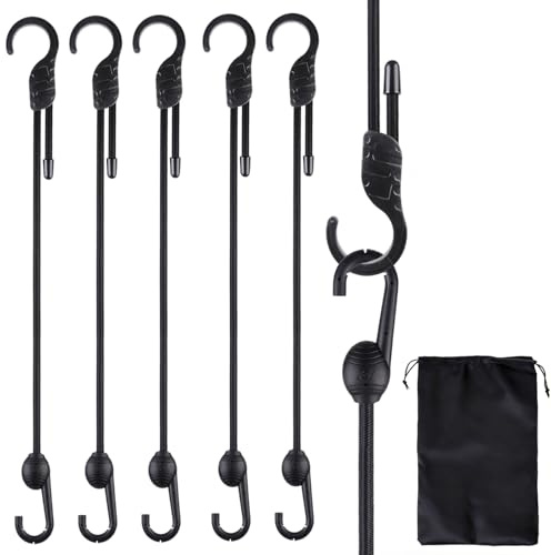 VirtuGro 6Pcs 100cm Adjustable Bungee Cords with Hooks Heavy Duty Bungee Straps Black Elastic Tie Downs Ropes for Tarps Tents Caravan Camping Bike Rack Garden Cargo