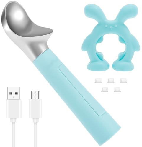 Heated Ice Cream Scoop Rechargeable, Smart Rapid Heating Heats 70°C 3-5 Seconds, IP67 Waterproof, Portable Electric Ice Cream Scoop for Gelato, Cookie Dough, Sorbet, Almond(Blue)