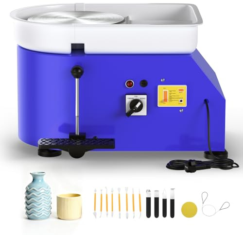Couleeur Tornio per Ceramica,350W 25CM Tornio per Argilla con a velocità Regolabile 300rpm, Tornio Ceramica Elettrico con 11 Utensili per Ceramica per Adulti,Principianti, Ceramiche(Blu)