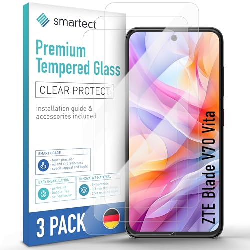 smartect Schutzglas 3 Stück für ZTE Blade V70 Vita | HD Panzerfolie Anti-Kratzer, Displayschutz 0.3 mm Ultra-klar, 9H Härte, Stoßfest, Blasenfrei
